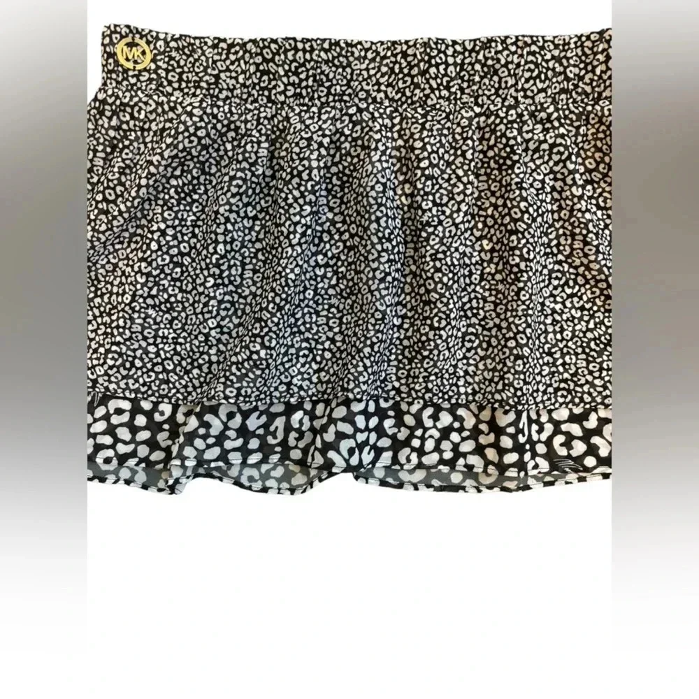 Michael Kors Animal Print Black and White Ruffle Cover Up Skirt Gold Logo Size M